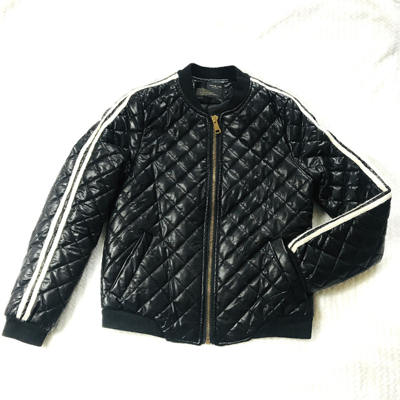 Show facion Jackets & Blazers - Vegan leather stripes quilted jacket